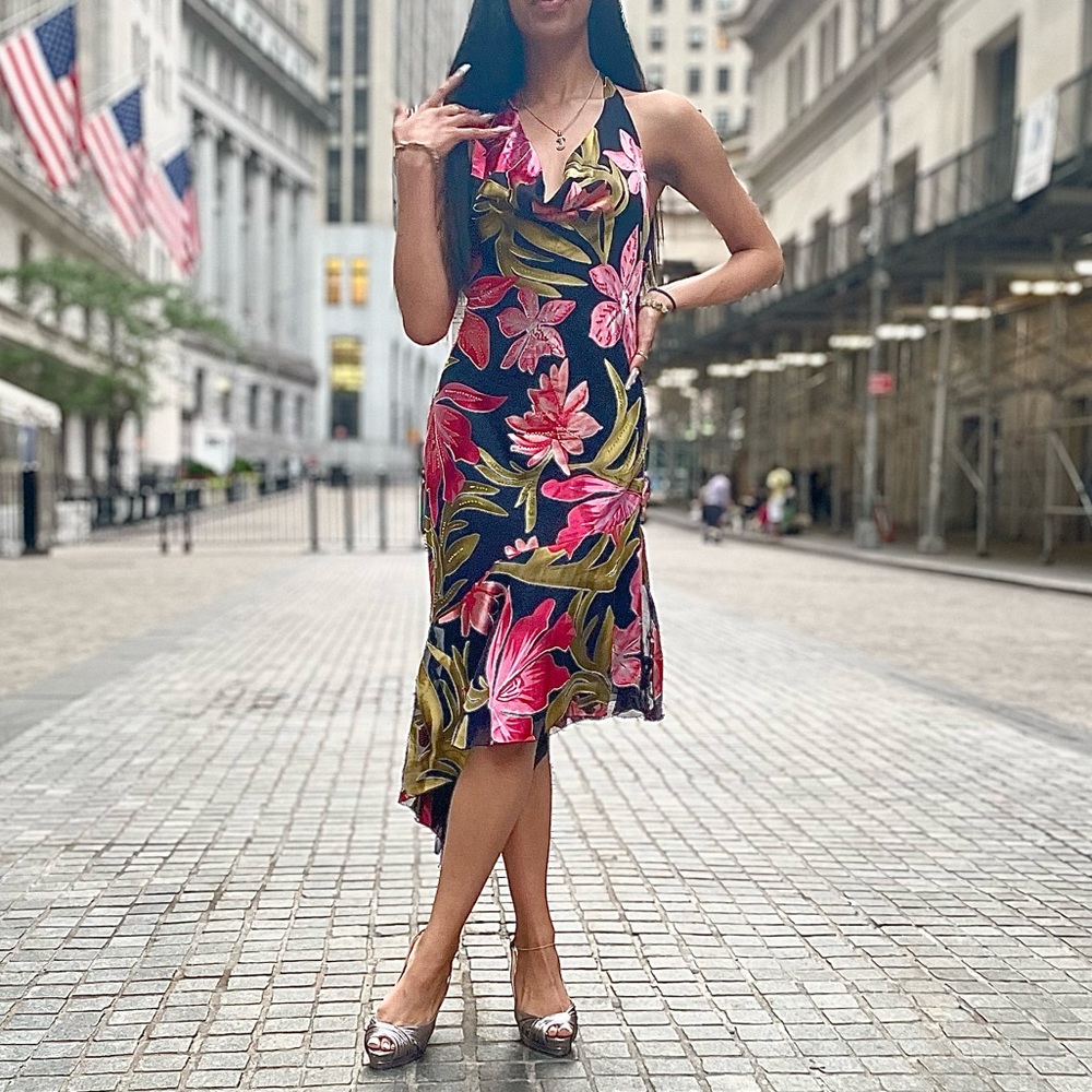 Beautiful silky floral dress. Like new. Used only once.